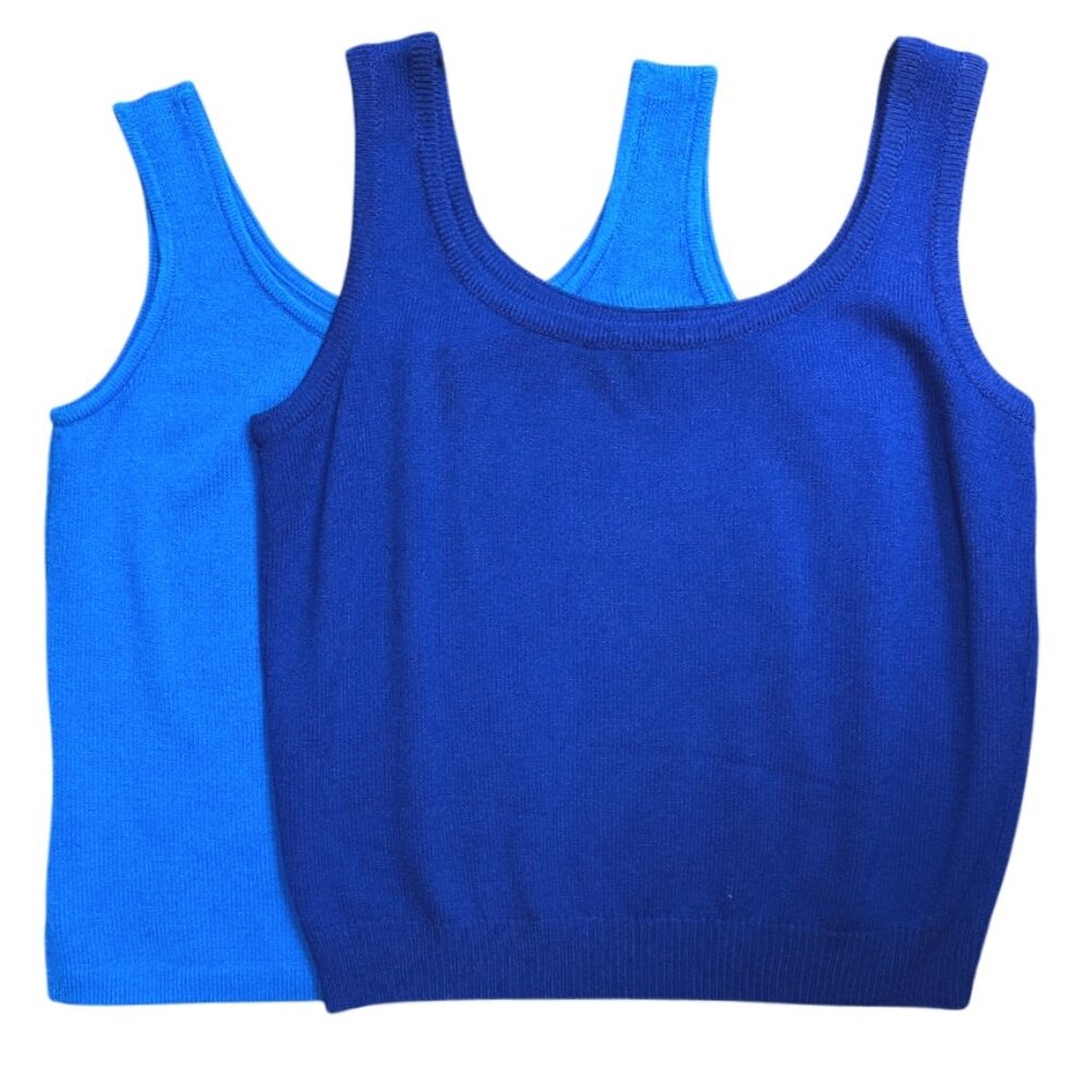St. John Vintage Santana Knit Shell Tank Top Large Basic Blue Great Condition